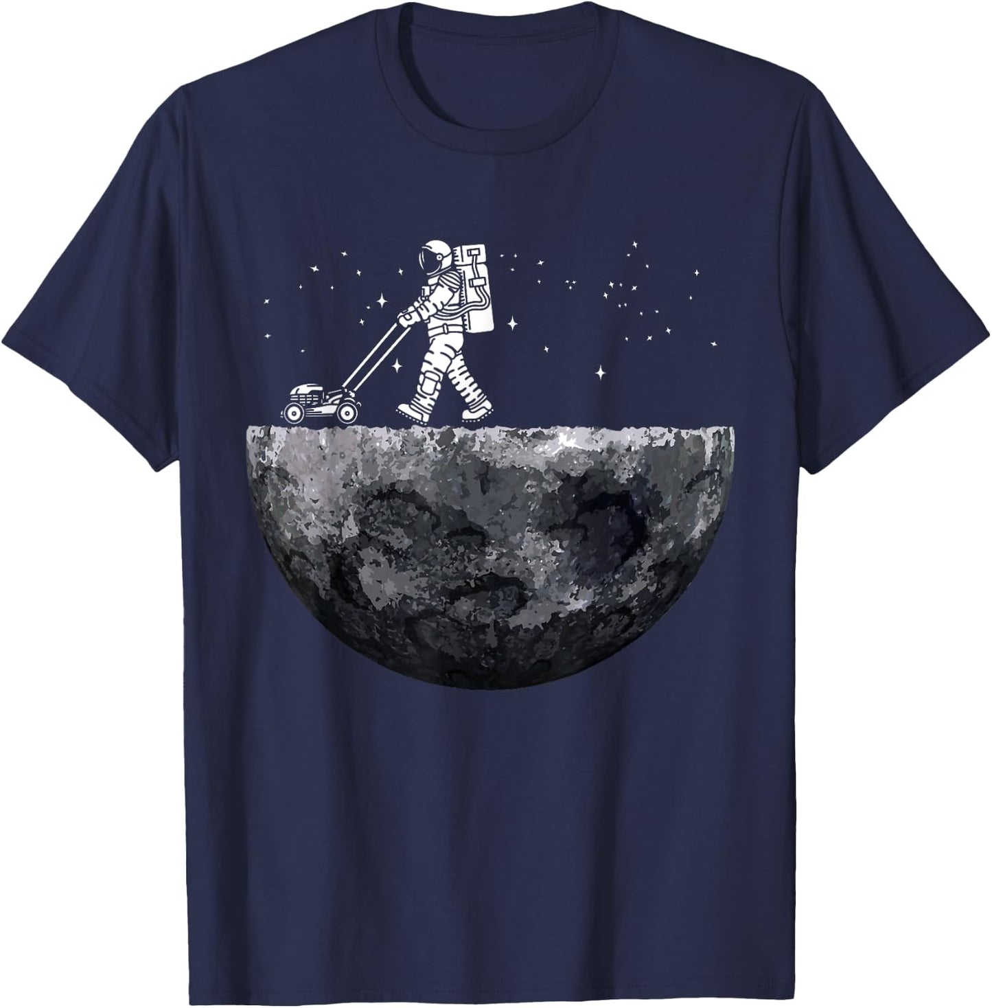 Astronauts Mowing Lawn on the Moon Vacuuming on the Moon T-Shirt - T-Shirt | Navy