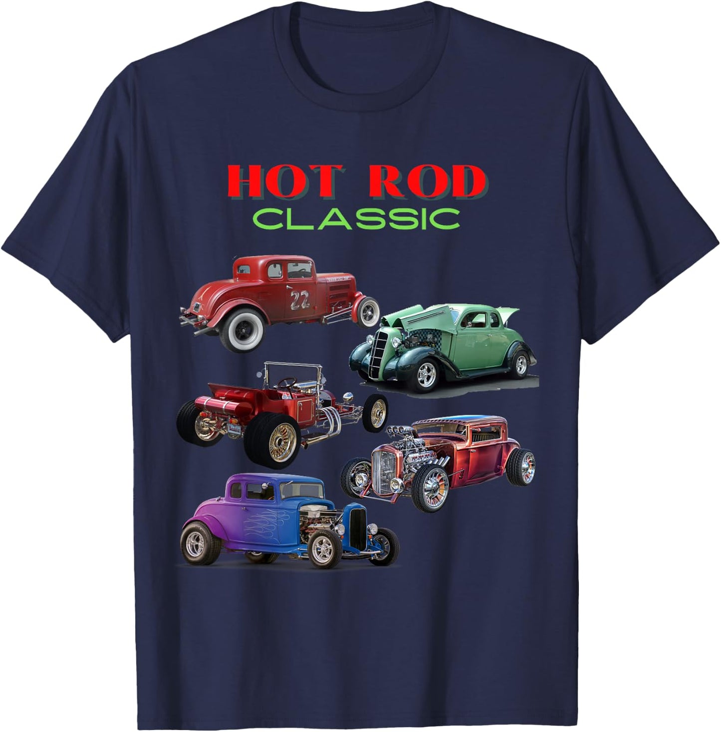 Vintage Car Collection Classic Hot Rod Antique Car - Men's Black Short Sleeve Classic Fit - Small T-Shirt - T-Shirt | Navy