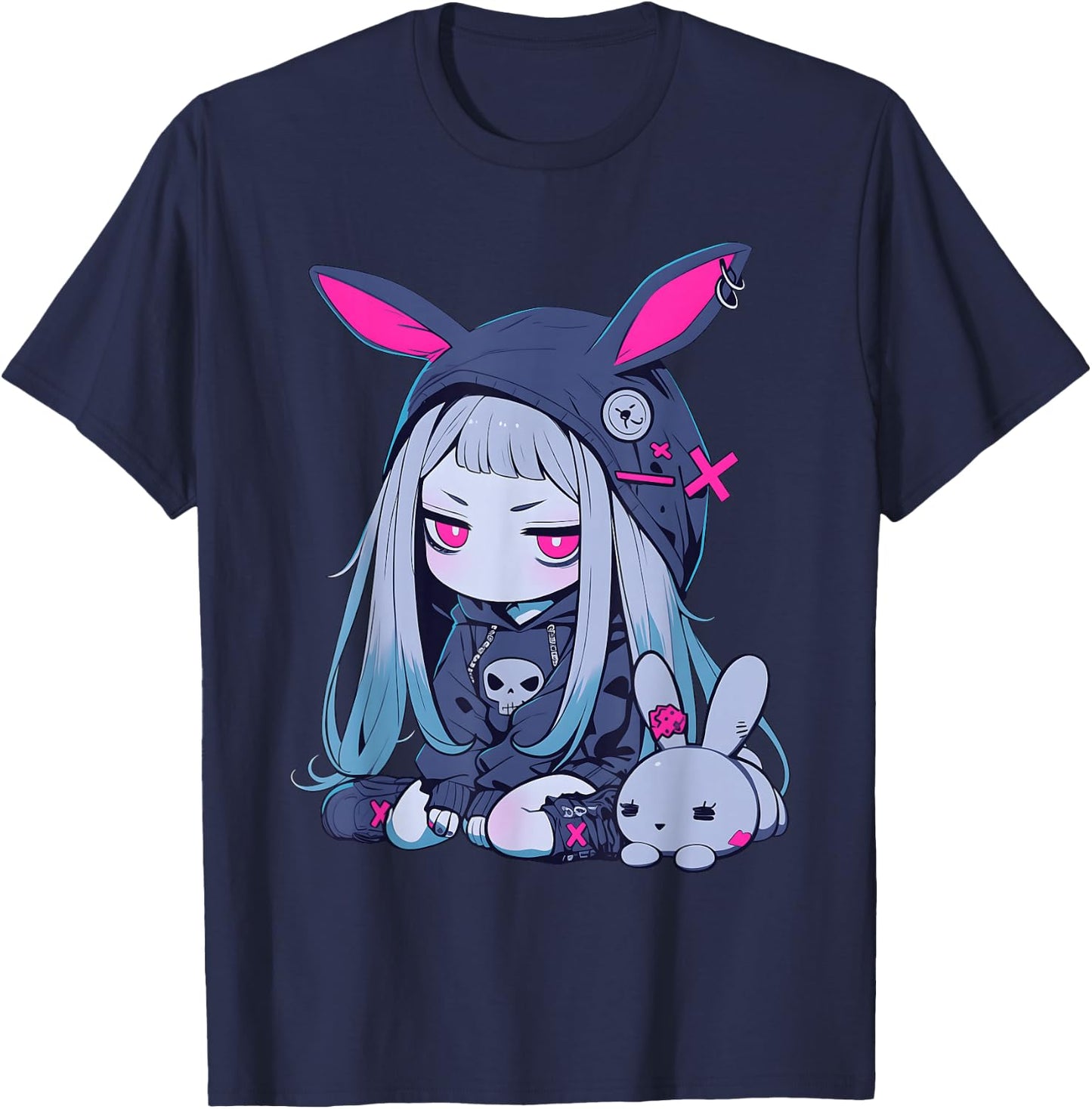 Cute E-Girl Anime Girl Goth Bunny Grunge Gothic Outfit T-Shirt - T-Shirt | Navy