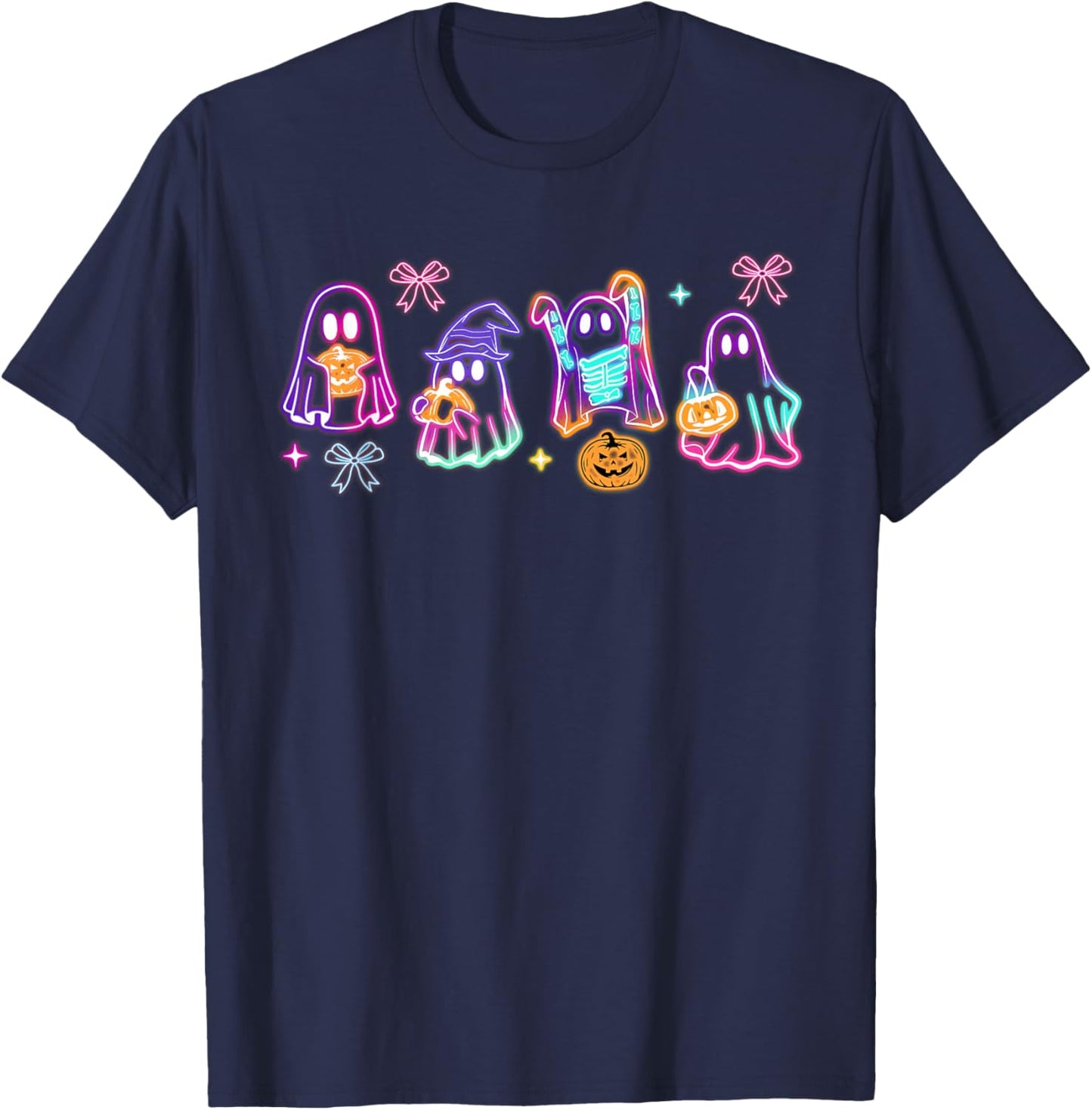 Spooky Season Ghost Neon Coquette Halloween Boujee Boo-Jee T-Shirt - T-Shirt | Navy