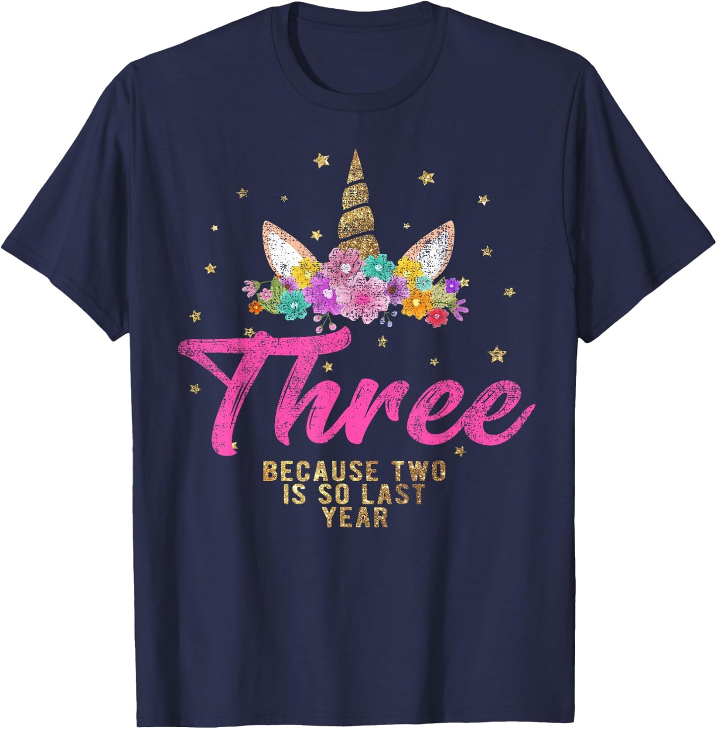 Unicorn Birthday Shirt for 3 Year Old Girl Gift 3 T-Shirt - T-Shirt | Navy