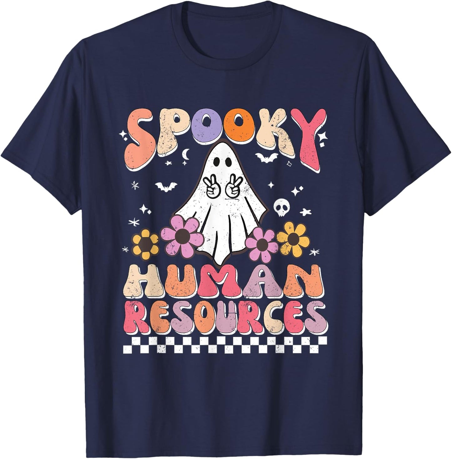 Spooky HR Manager Retro Groovy Halloween Matching HR Manager T-Shirt - T-Shirt | Navy