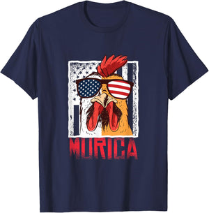 Merica Sunglasses Cock Funny Rooster Murica T-Shirt - T-Shirt | Navy