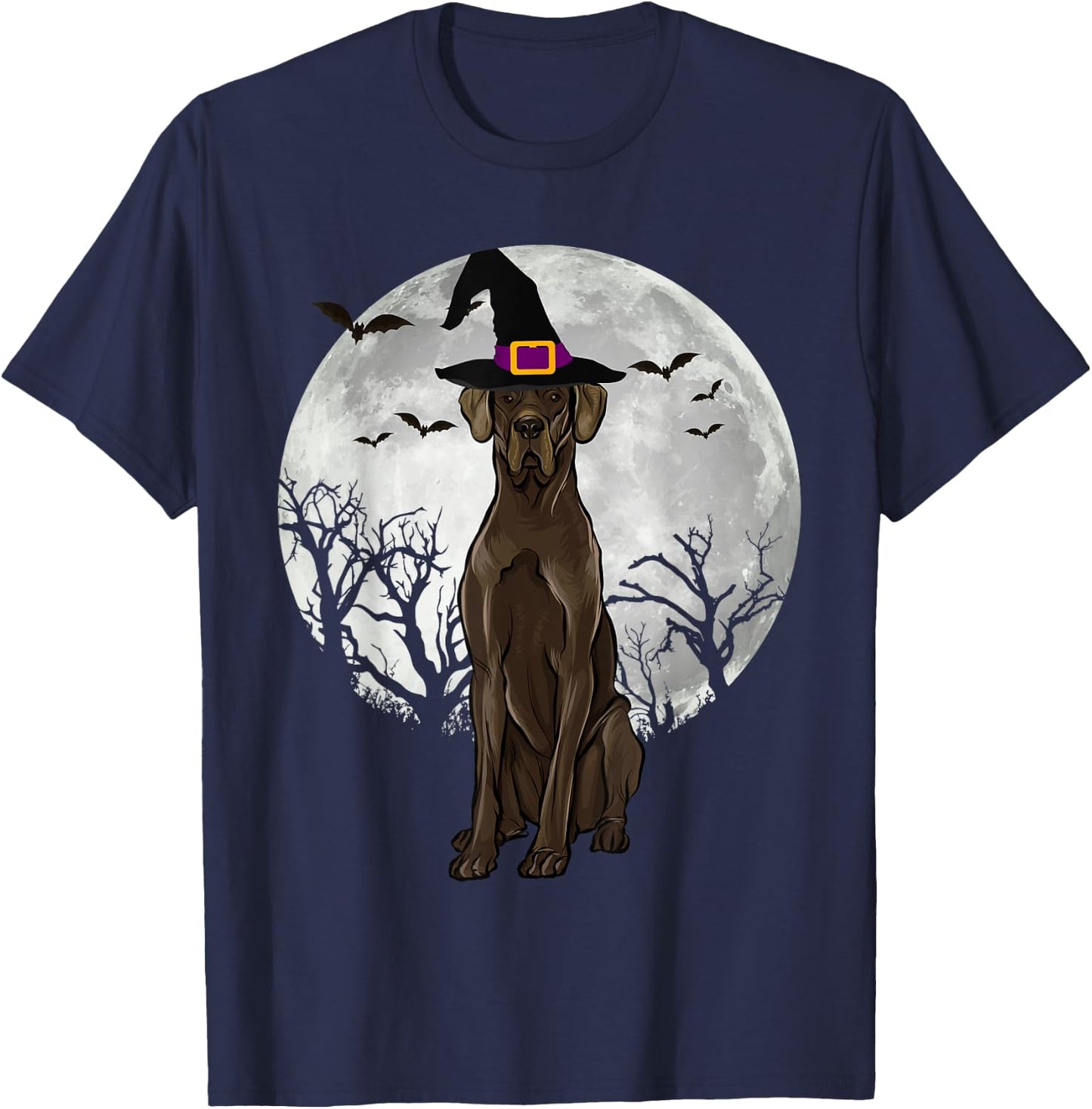 Scary Black Great Dane Dog Witch Hat Halloween Women T-Shirt - T-Shirt | Navy