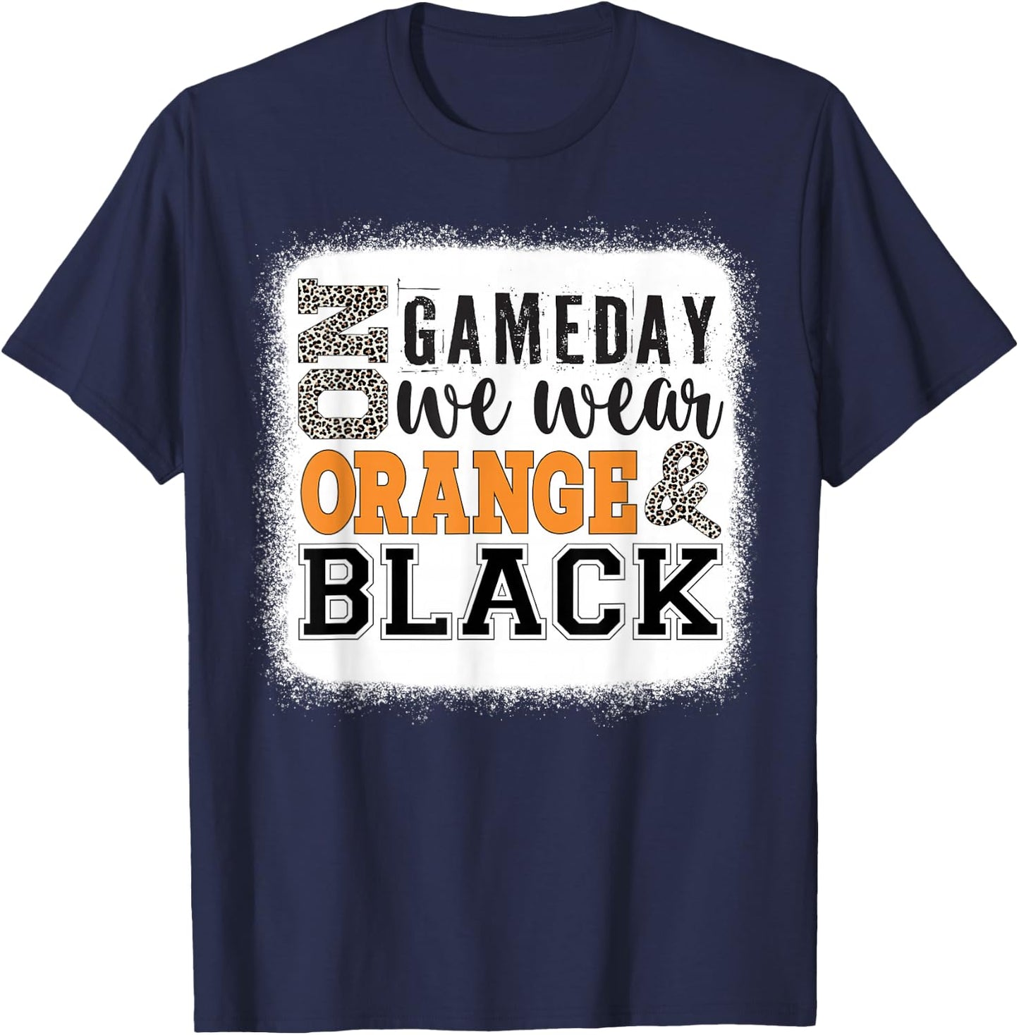 On Gameday Football We Wear Orange and Black Leopard Print T-Shirt - T-Shirt | Navy