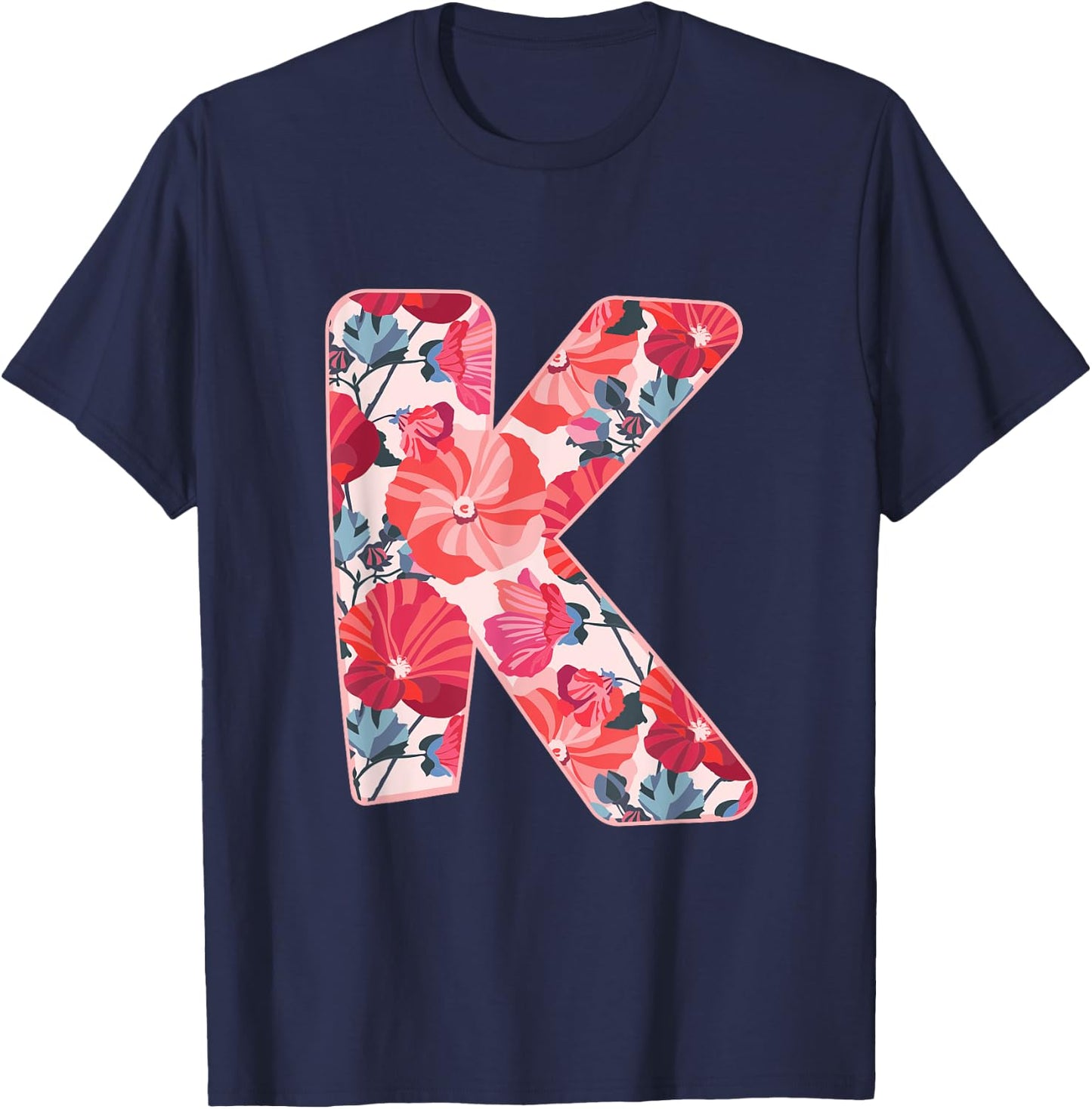 Letter K Sign Alphabet Last Name Consonants Flower Gift T-Shirt - T-Shirt | Navy