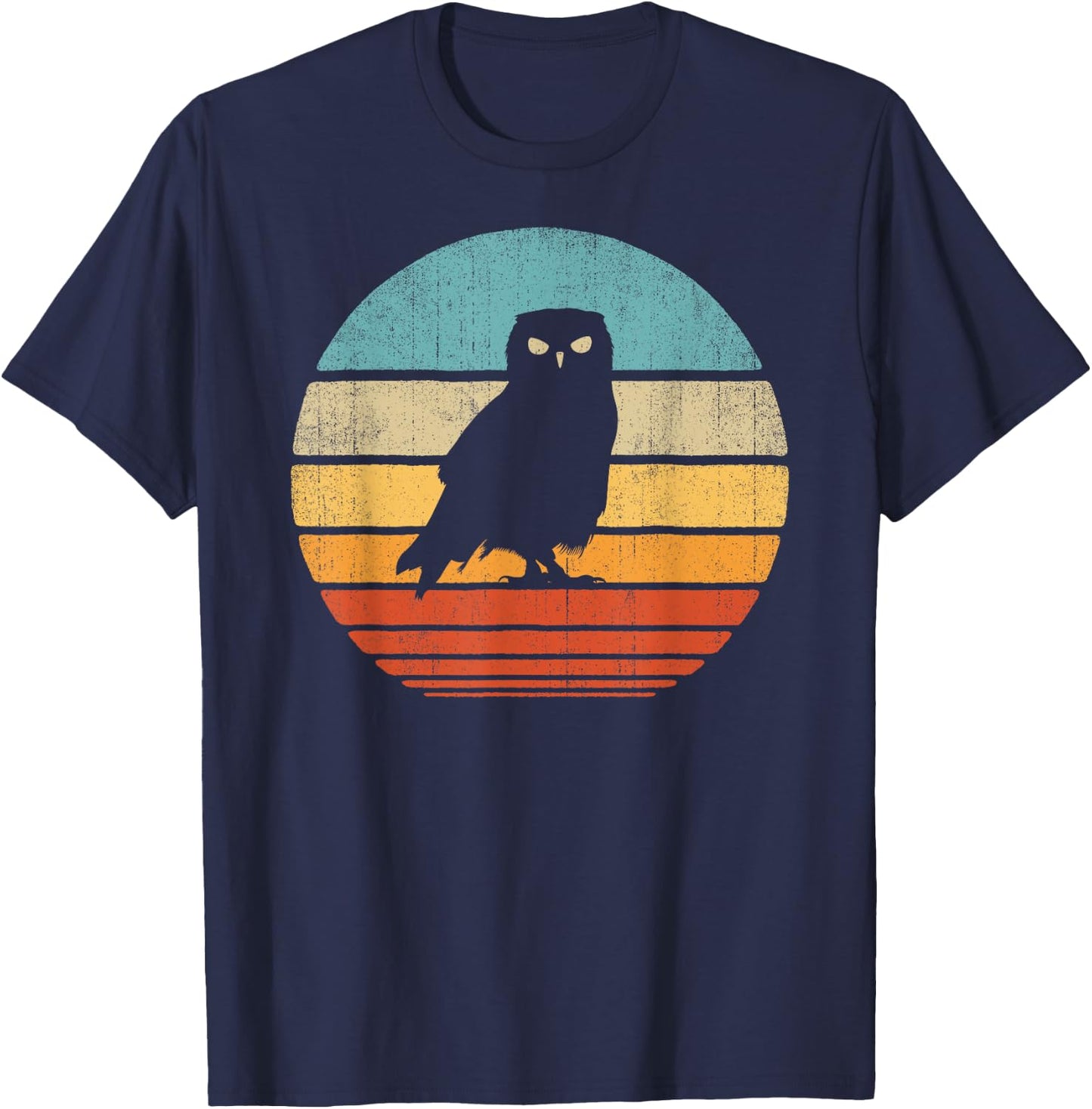 Owl Retro Vintage 60s 70s Sunset Bird T-Shirt - T-Shirt | Navy