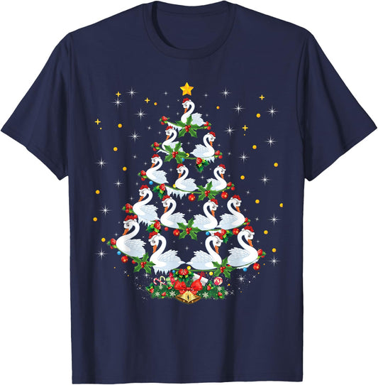 Funny Swans Bird Lover Xmas Gift Swans Christmas Tree T-Shirt - T-Shirt | Navy