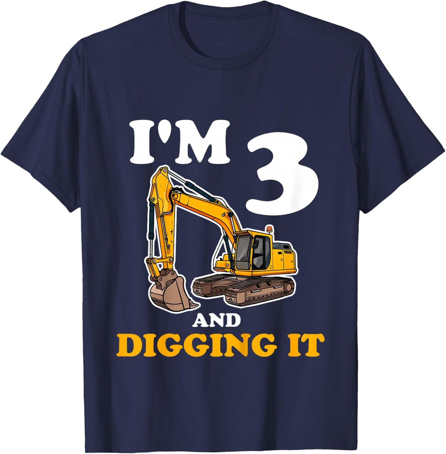 Kids Three 3yr 3rd Birthday Construction Boy 3 Years Old T-Shirt - T-Shirt | Navy