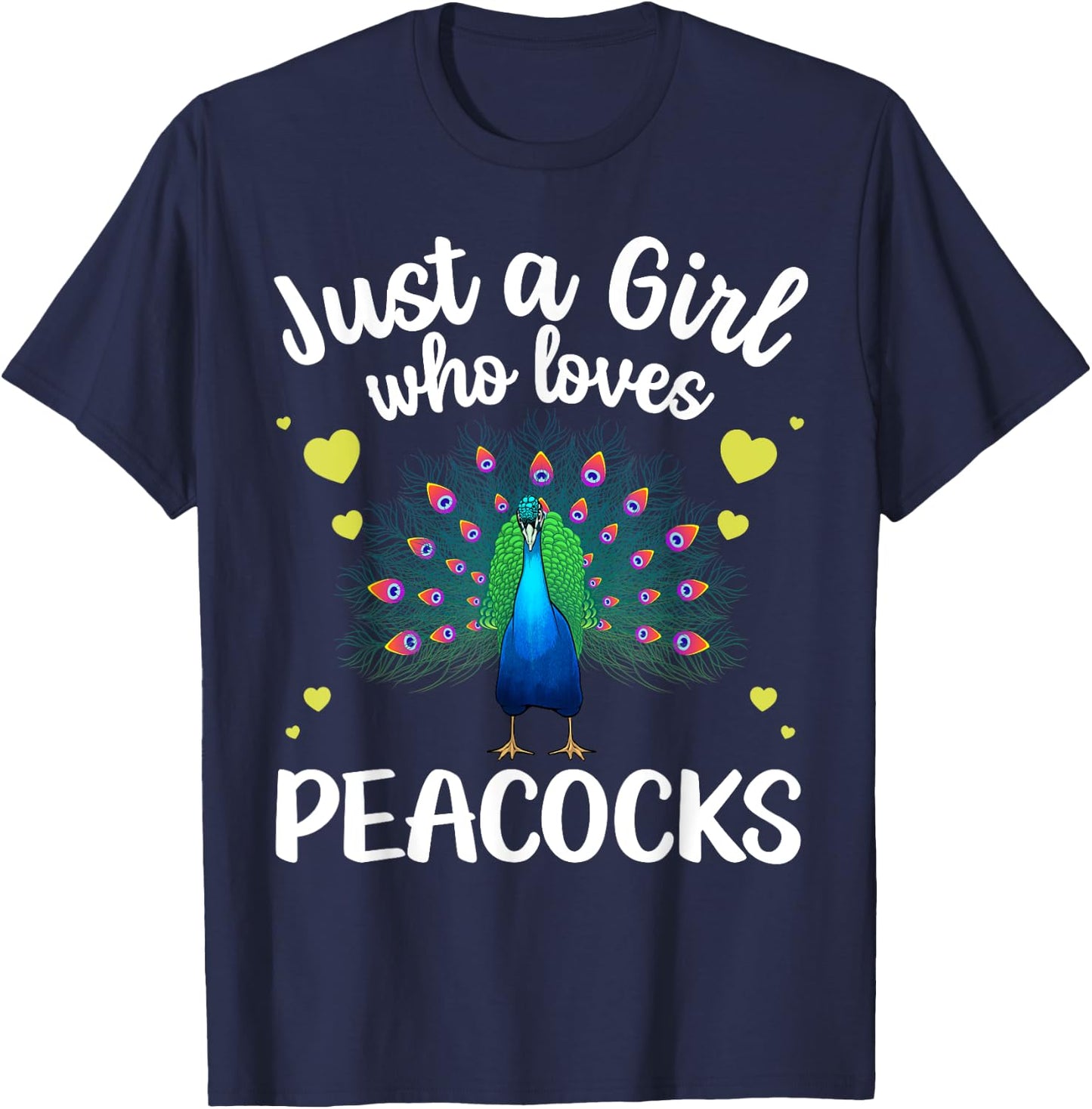 Funny Peacock Design For Girls Kids Youth Peacock Bird Lover T-Shirt - T-Shirt | Navy