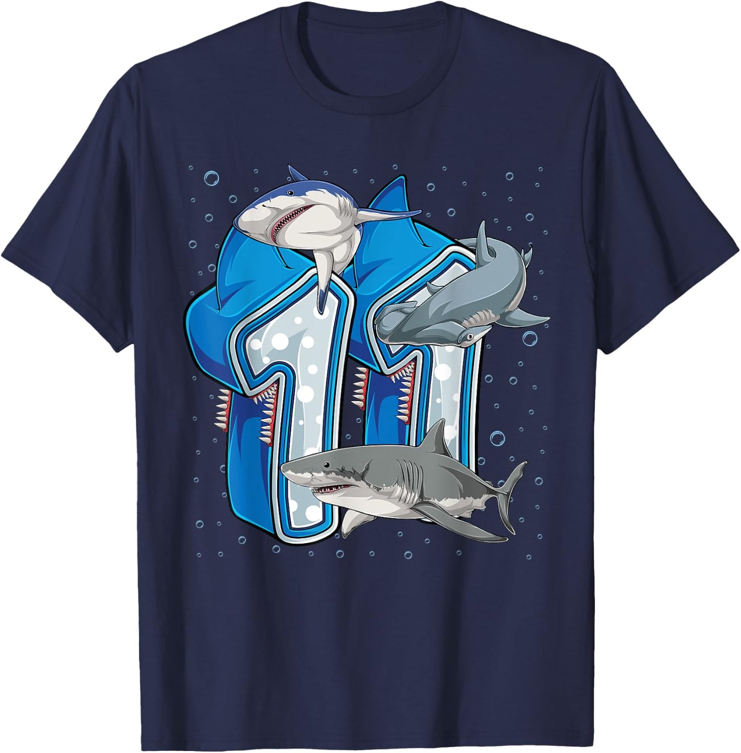 11th Birthday Boys Shark 11 years Old Ocean Shark B-day T-Shirt - T-Shirt | Navy