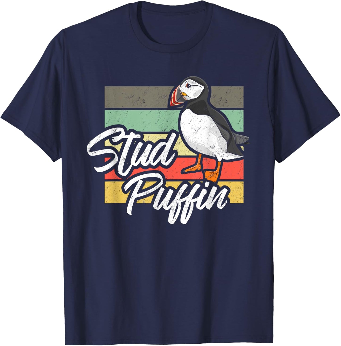 Stud Puffin - Funny Bird Seabird Vintage Retro T-Shirt - T-Shirt | Navy