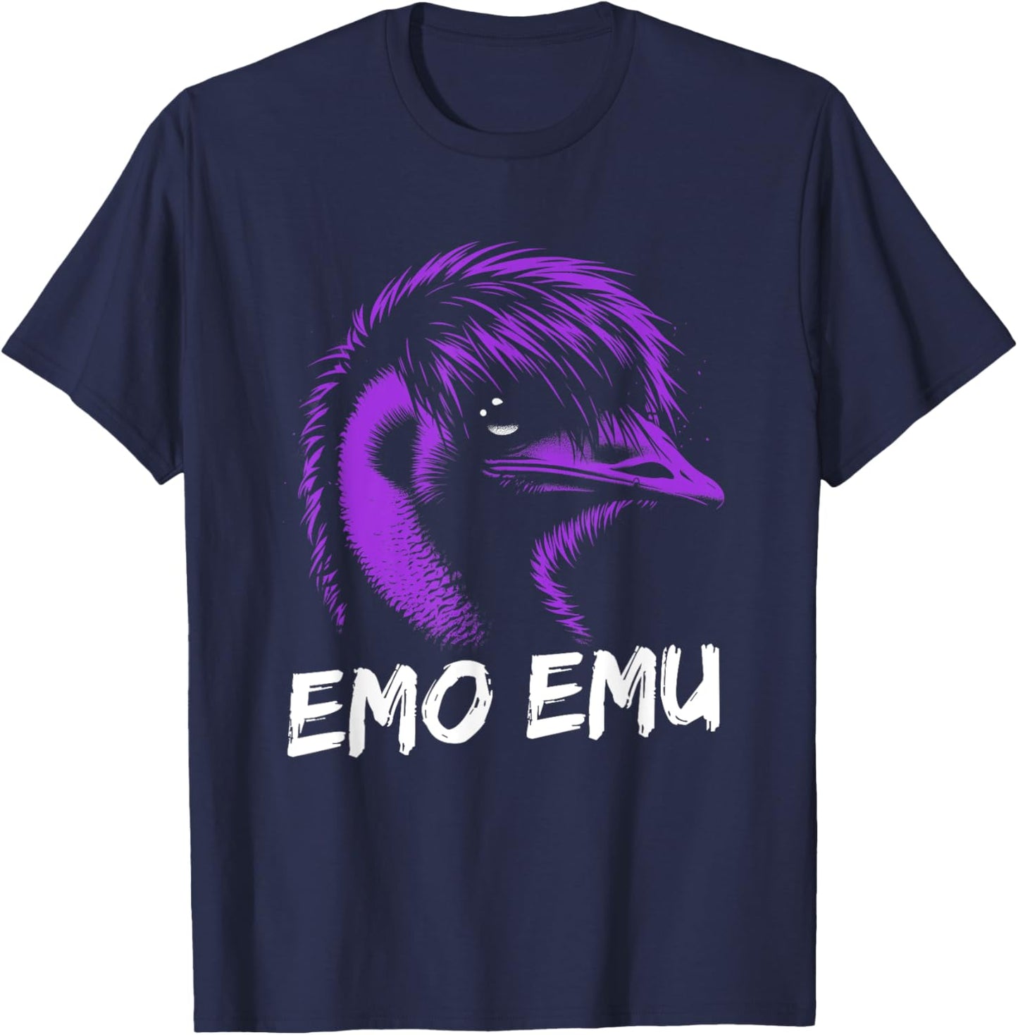 Funny Emo Emu - Vintage Emu Running Bird - -Adults/Kids - Black - Small - Short Sleeve - Cotton Blend - - Retro - Bird-Print T-Shirt - T-Shirt | Navy