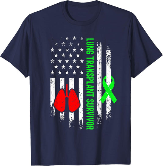 Lung Transplant Survivor Warrior Organ Recipient USA Flag T-Shirt - T-Shirt | Navy