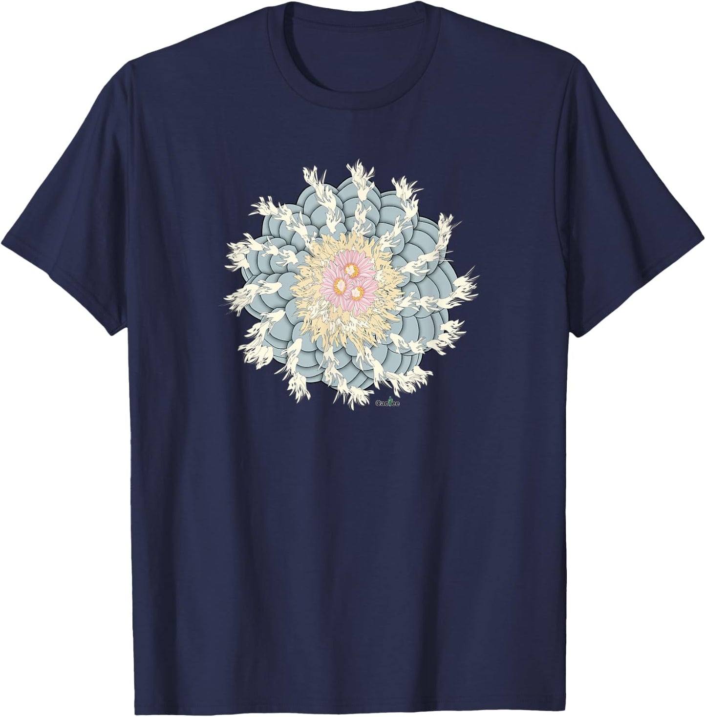 Lophophora Williamsii Spiral Peyote with Flowers T-Shirt - T-Shirt | Navy