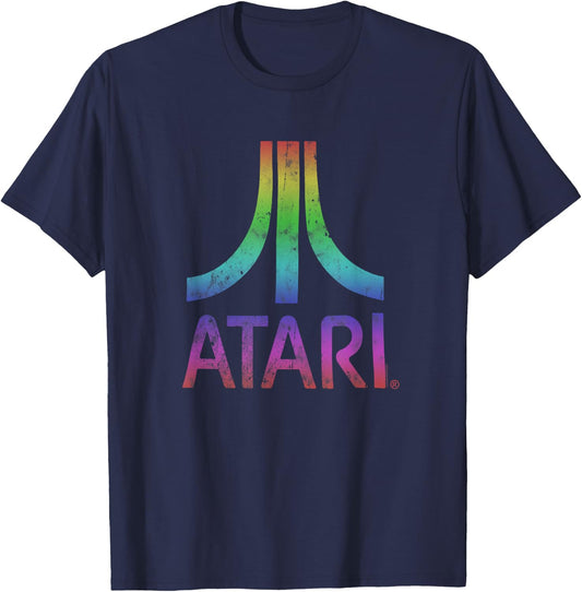 Atari Vintage Distressed Mt. Fuji Rainbow Logo Video Game T-Shirt - T-Shirt | Navy