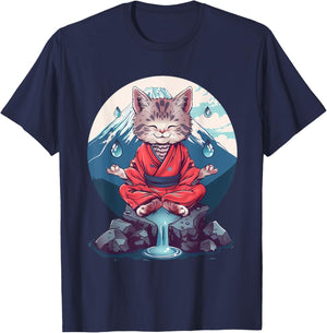 Meditation Cat Yoga Mountain Hindu Buddhist Zen Buddha Men Women Kids T-Shirt - T-Shirt | Navy