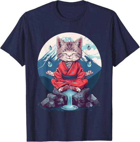 Meditation Cat Yoga Mountain Hindu Buddhist Zen Buddha Men Women Kids T-Shirt - T-Shirt | Navy