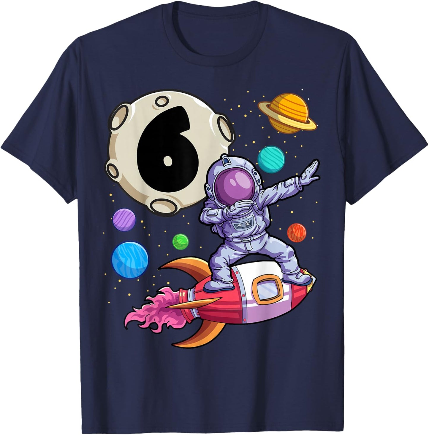 Dabbing Astronaut 6 Yrs Old Birthday Boy Space 6th Birthday T-Shirt - T-Shirt | Navy