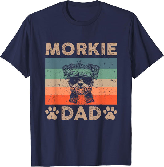 Vintage Morkie Dad Gifts Funny Dog Dad Lover Father's Day Women Kids T-Shirt - T-Shirt | Navy