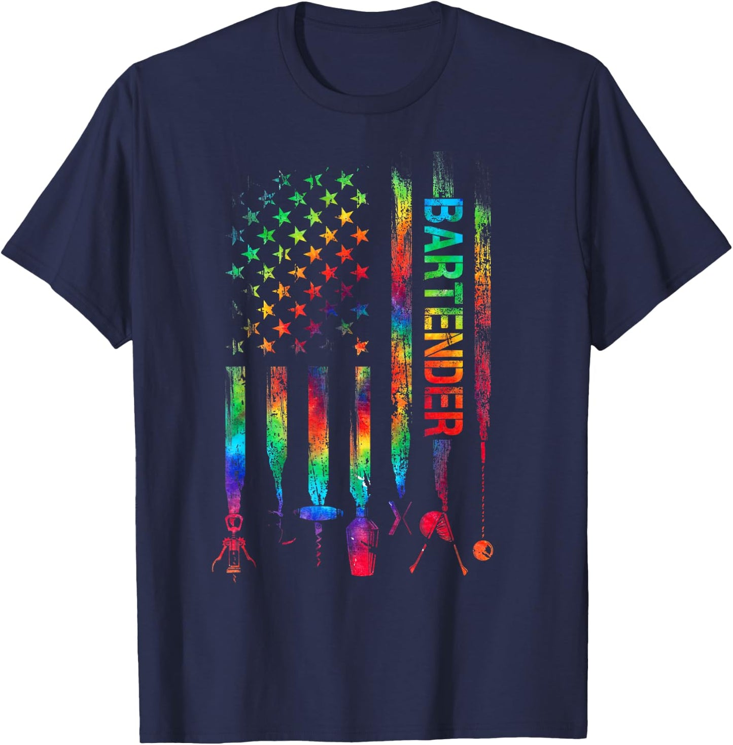 Bartender With American Flag Tie Dye Bartending Father's day T-Shirt - T-Shirt | Navy