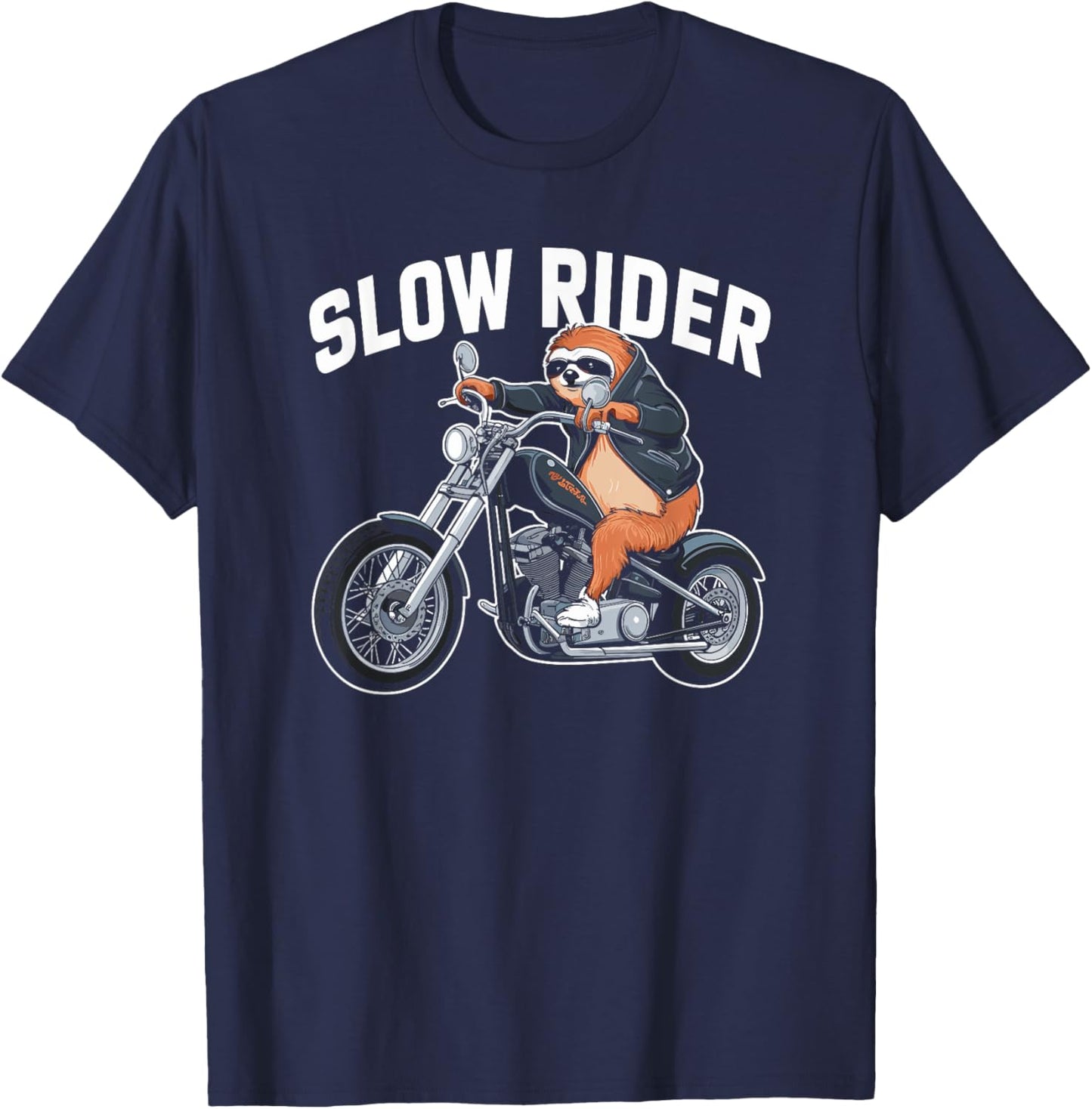 Sloth Biker Pun, Slow Rider, Funny Motorcycle Chopper Sloth T-Shirt - T-Shirt | Navy