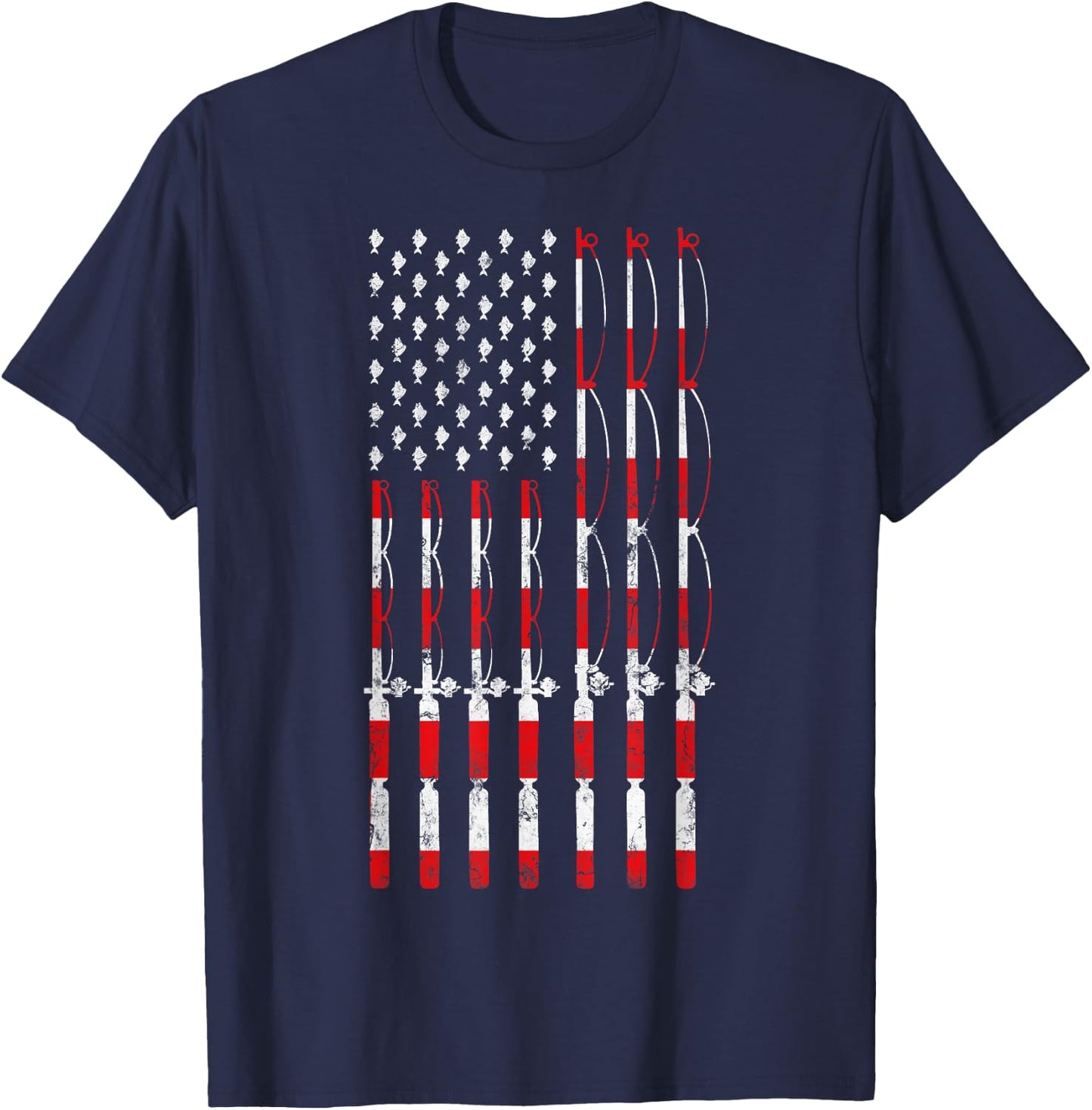 Fishing Pole American USA Flag Patriotic Fishing gift T-Shirt - T-Shirt | Navy