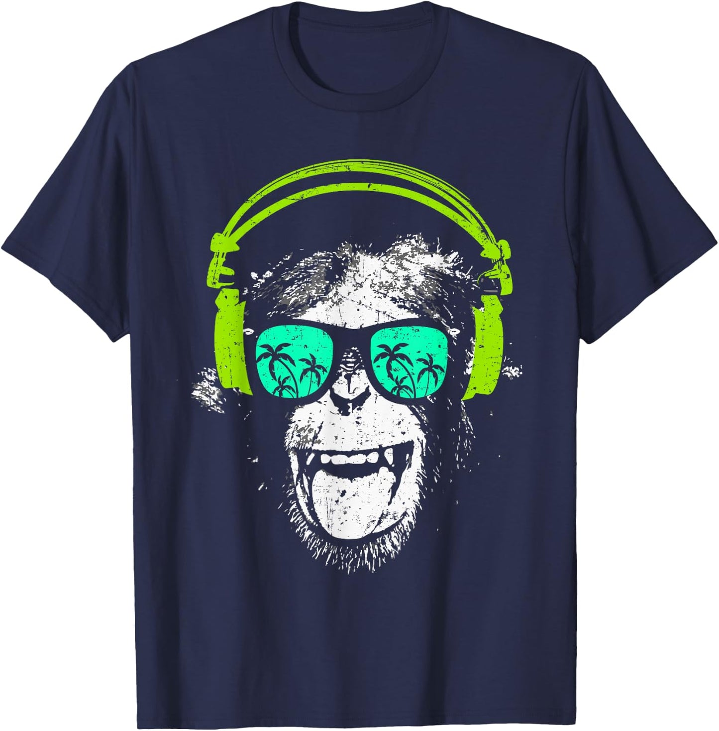 Monkey DJ with headphones and sunglasses Gift T-Shirt - T-Shirt | Navy