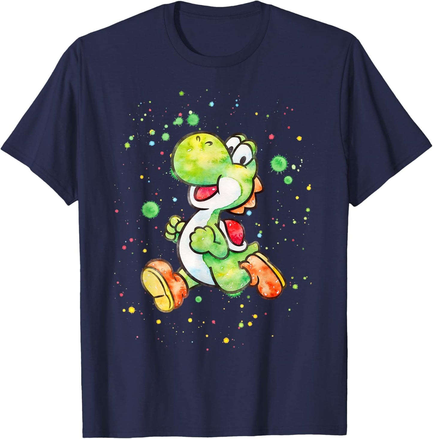 Super Mario Yoshi Watercolor Splatter Portrait T-Shirt - T-Shirt | Navy
