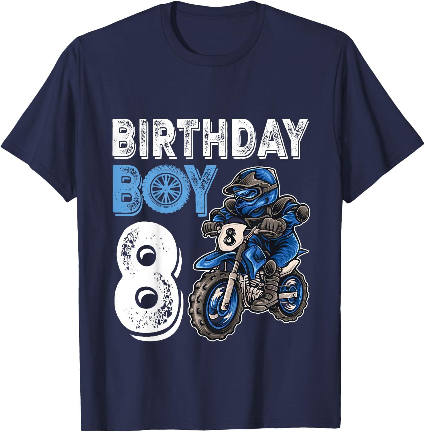 Motocross MX 8th Gift 8 Year Old Dirt Bike Birthday Party T-Shirt - T-Shirt | Navy