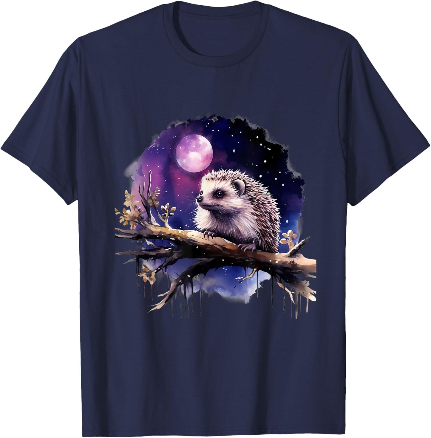 Hedgehog Nature Artwork Wildlife Forest Motif Animal Lovers T-Shirt - T-Shirt | Navy