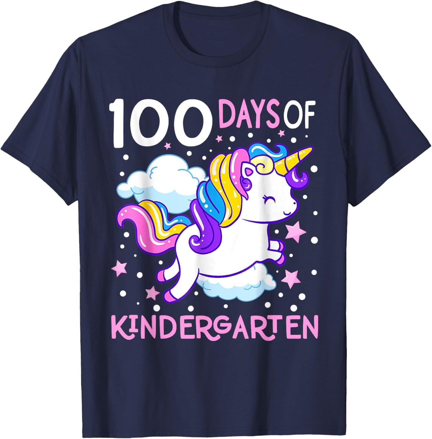 100 Days Of Kindergarten Teacher 100th Day Of School Unicorn Men Women Girls Kids T-Shirt - T-Shirt | Navy