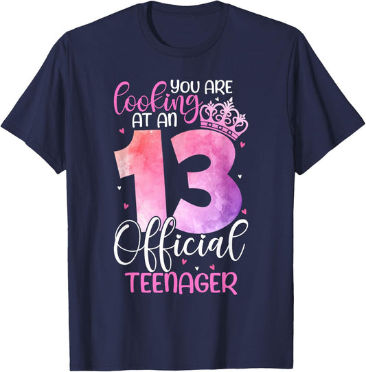 13th Birthday Girls 13 Years Cute Official Teenager Birthday T-Shirt - T-Shirt | Navy