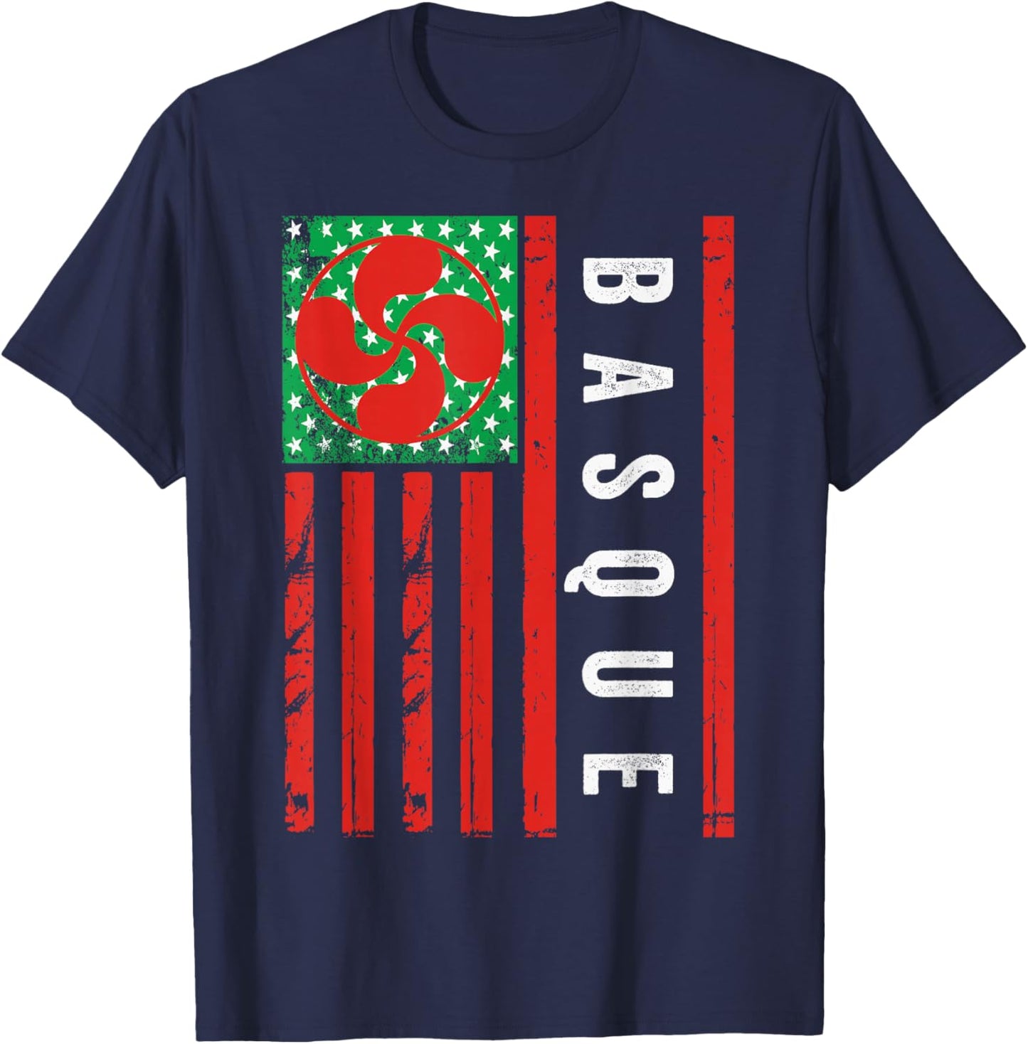 Basque American Flag, Basque Country, Basque Lauburu, Basque T-Shirt - T-Shirt | Navy