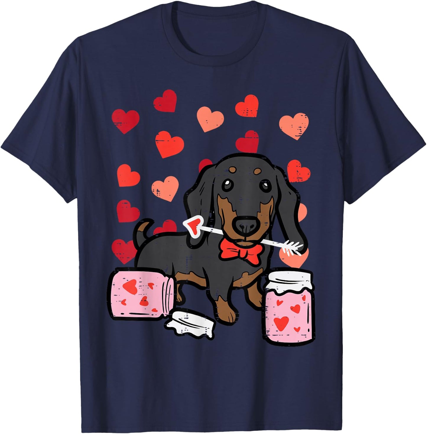 Valentines Day Wiener Dog Hearts Dachshund Women Kids Men T-Shirt - T-Shirt | Navy