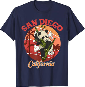 Cute California State San Diego Retro Panda Zoo T-Shirt - T-Shirt | Navy