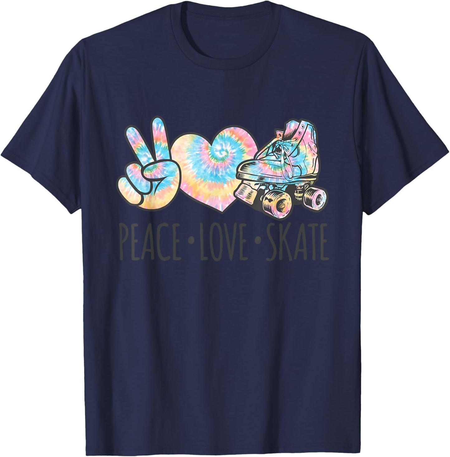 Tie Dye Roller Skating for Teen Girls | Peace Love Skate T-Shirt - T-Shirt | Navy