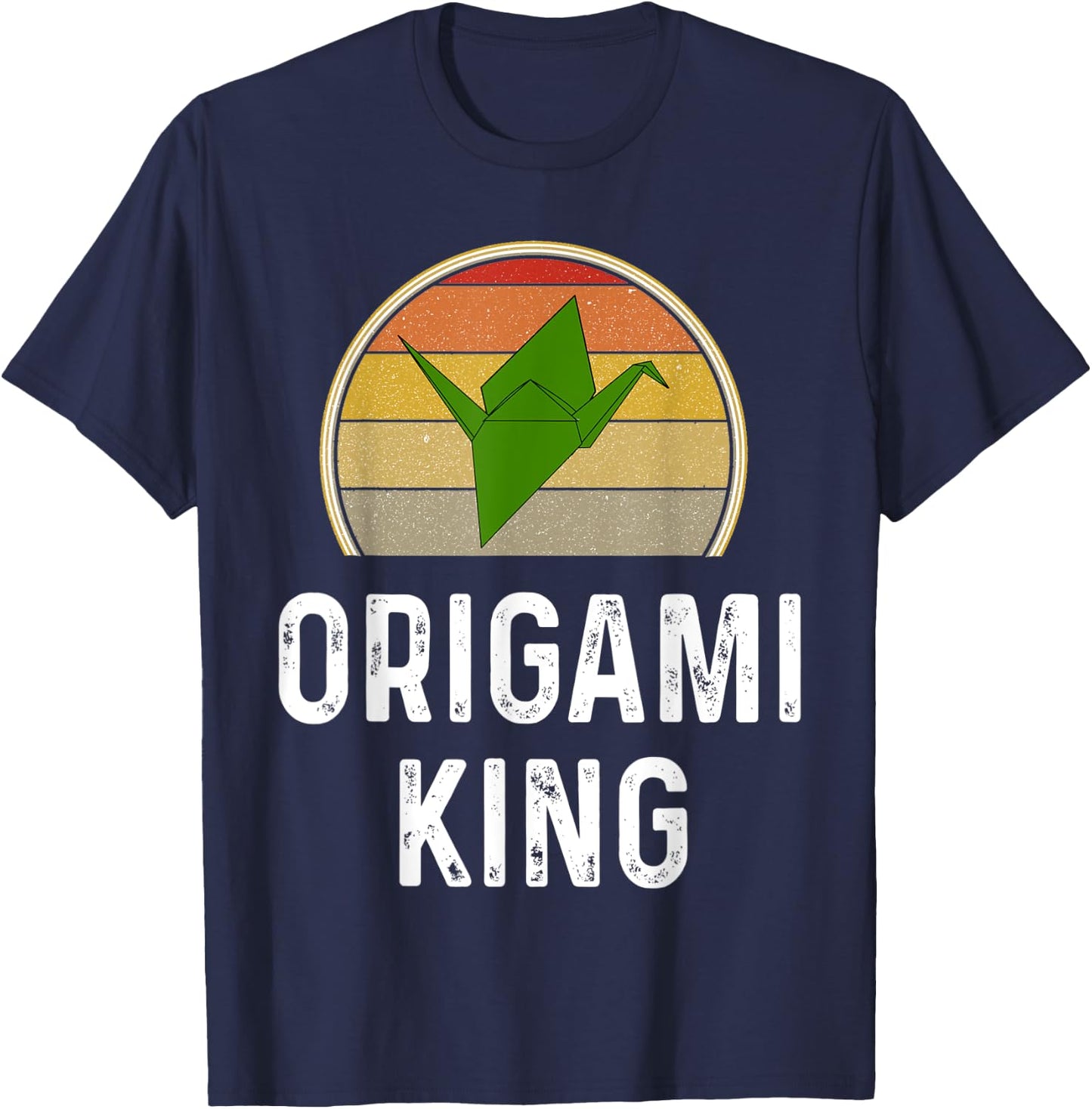 Funny Origami King Folded Paper Bird Crane Retro Sunset T-Shirt - T-Shirt | Navy