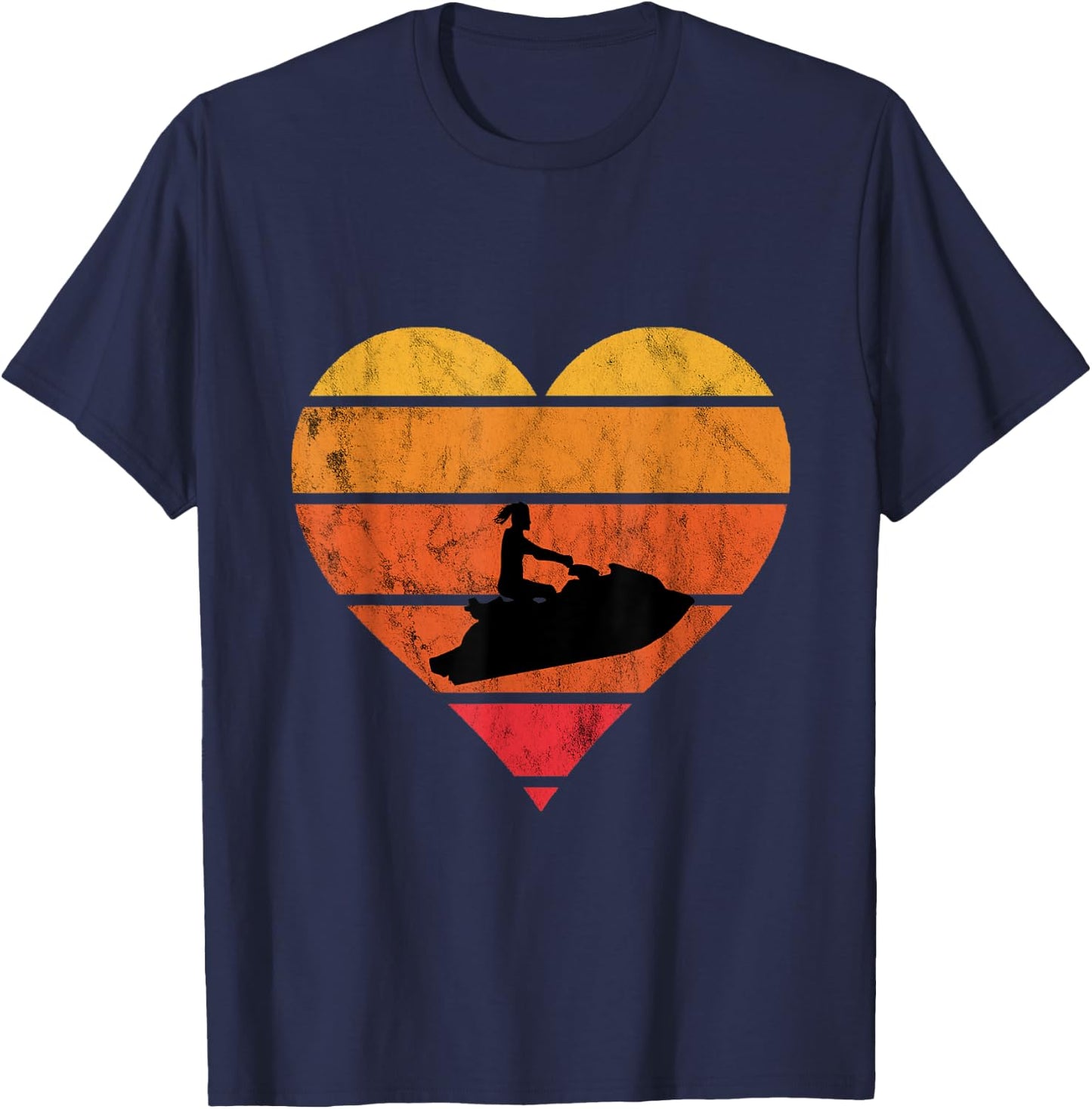 Jet Ski Retro Vintage Sunset Heart Jet Skiing Watercraft T-Shirt - T-Shirt | Navy