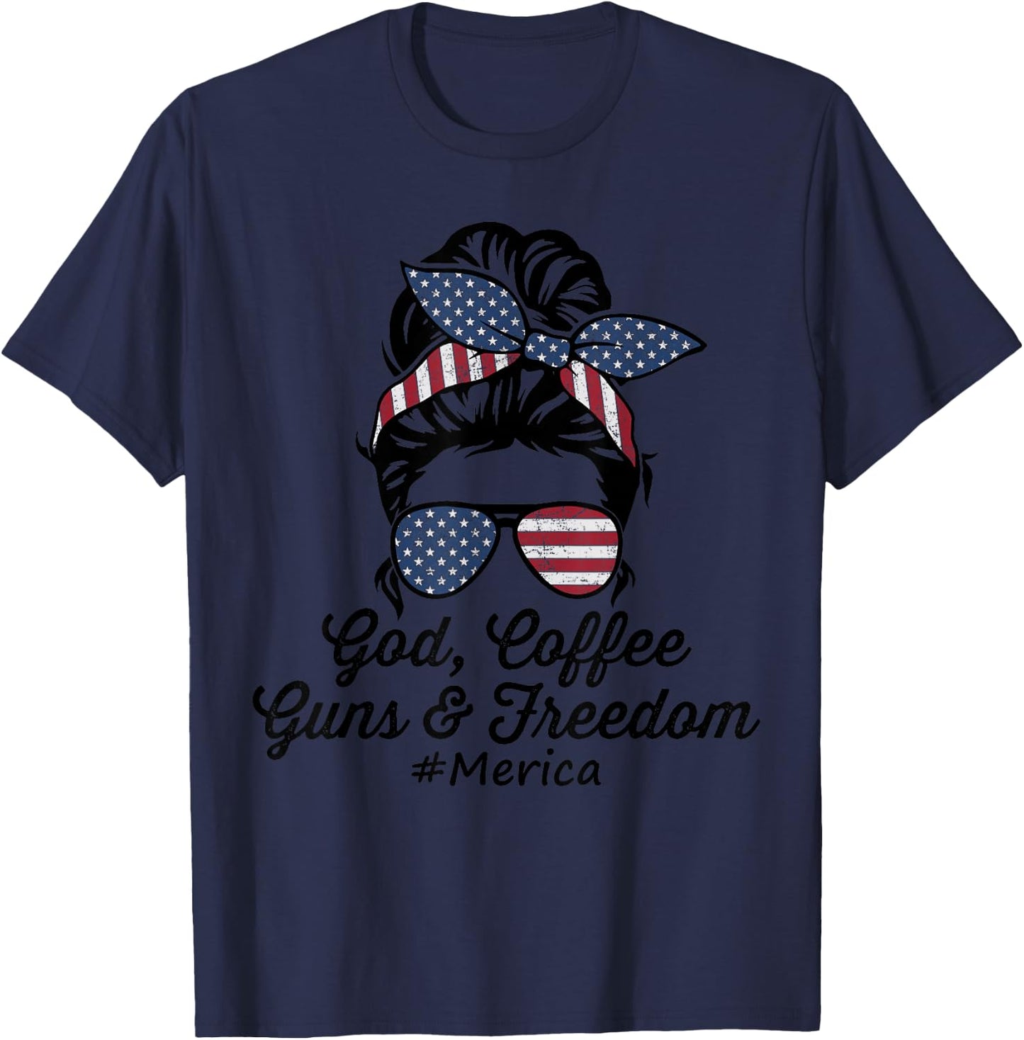 GOD COFFEE GUNS & FREEDOM - Funny Gun Owner USA T-Shirt - T-Shirt | Navy