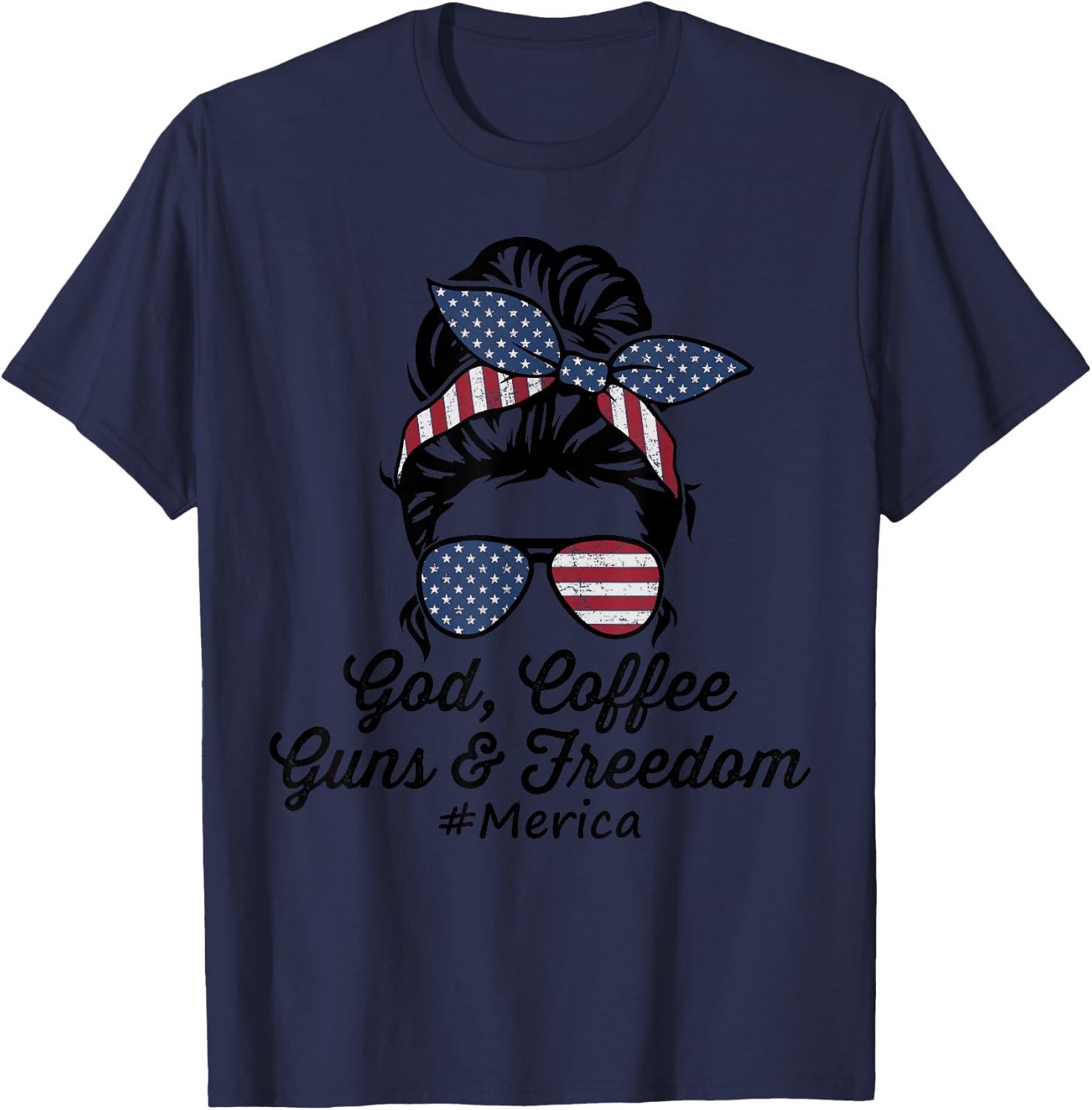 GOD COFFEE GUNS & FREEDOM - Funny Gun Owner USA T-Shirt - T-Shirt | Navy
