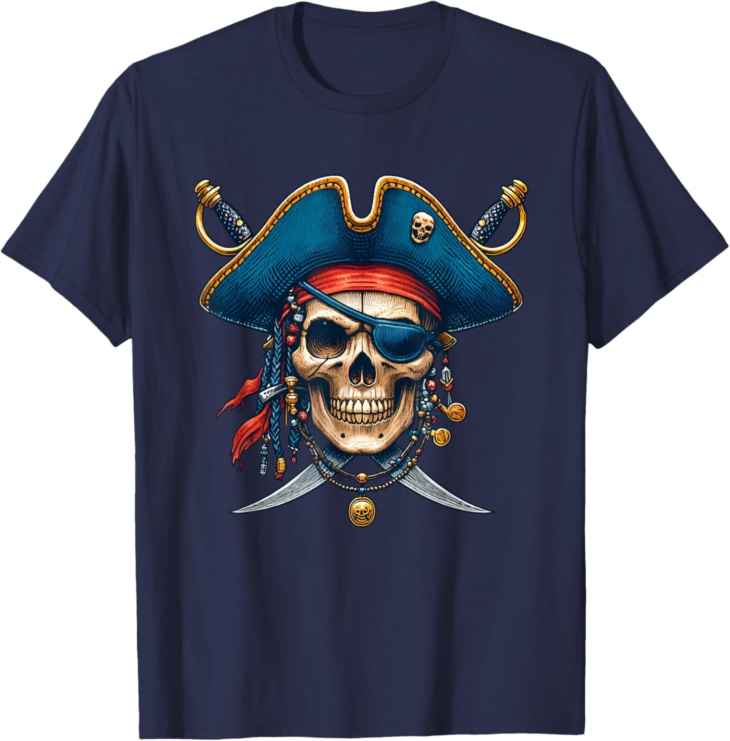 Pirate Skull Halloween Costume Men Women Boys Girls Teens T-Shirt - T-Shirt | Navy