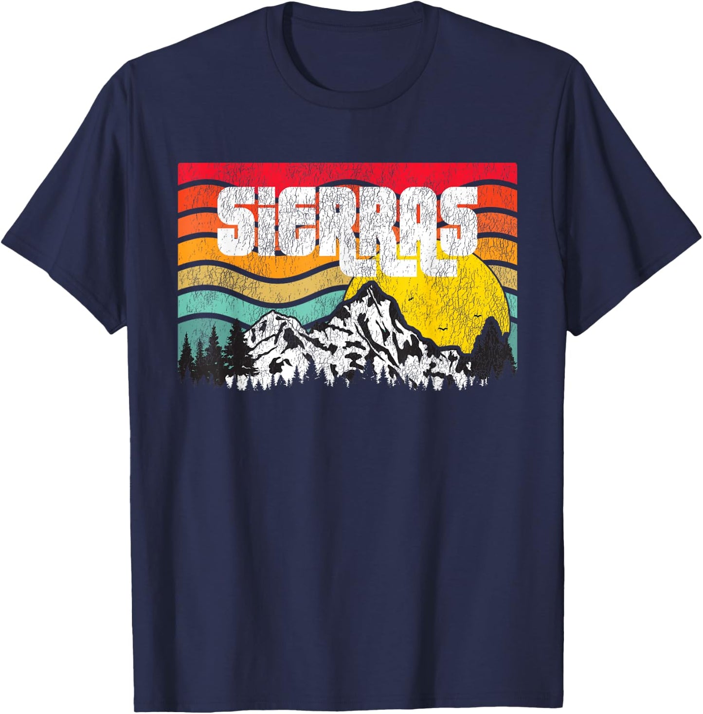 Sierra Mountains High Sierras PCT Vintage Sunset Retro T-Shirt - T-Shirt | Navy