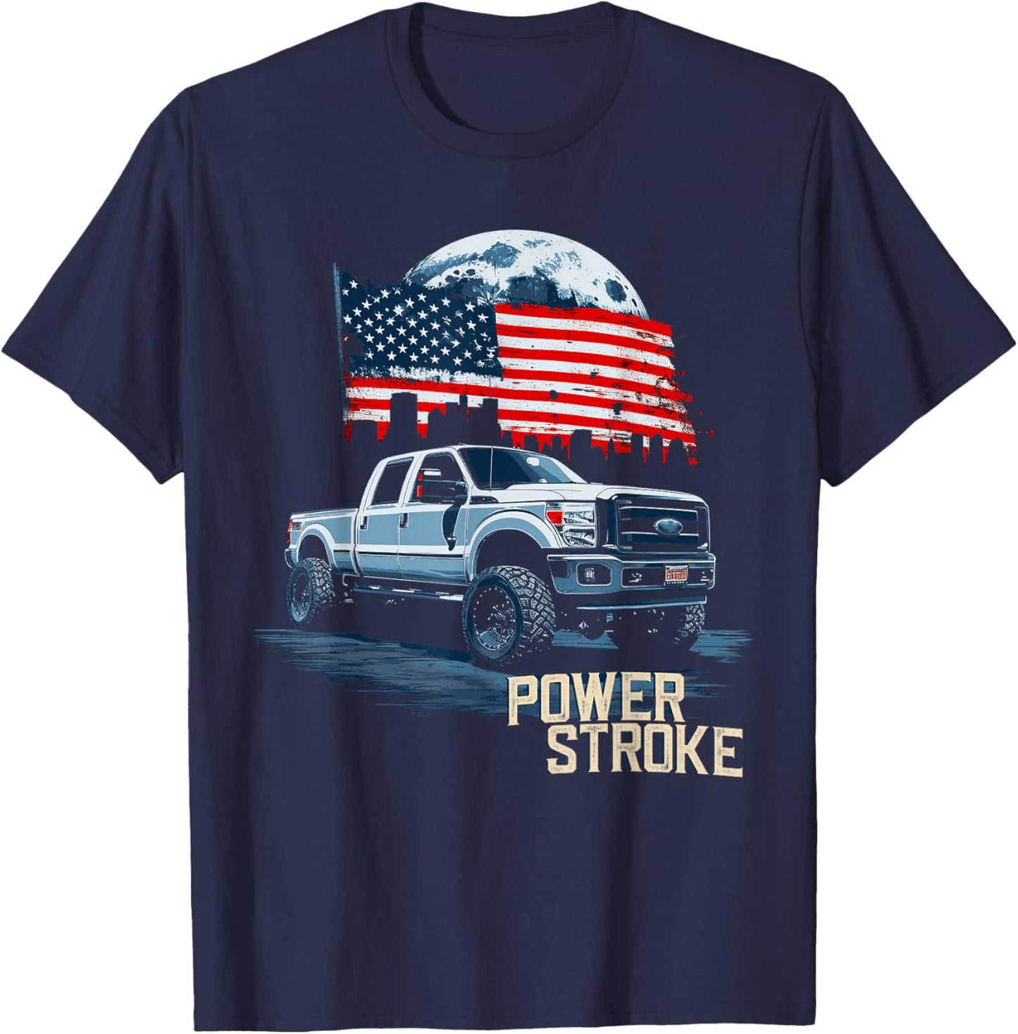Powerstroke Patriotic Truck American Flag Diesel Truck T-Shirt - T-Shirt | Navy
