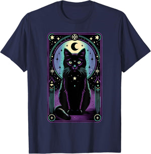 Tarot Card Crescent Moon Black Cat Lover Tarot Cat Vintage T-Shirt - T-Shirt | Navy