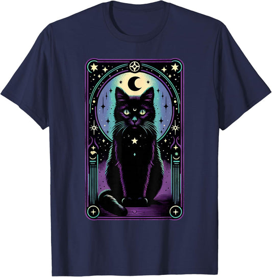 Tarot Card Crescent Moon Black Cat Lover Tarot Cat Vintage T-Shirt - T-Shirt | Navy