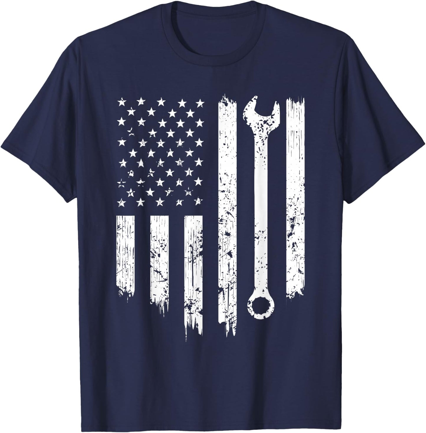 Funny Vintage Mechanic Distressed American Flag Gift T-Shirt - T-Shirt | Navy