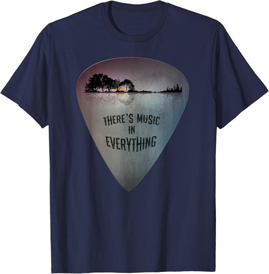Guitar Pick Distressed Lake Reflections Guitar Lover T-Shirt - T-Shirt | Navy