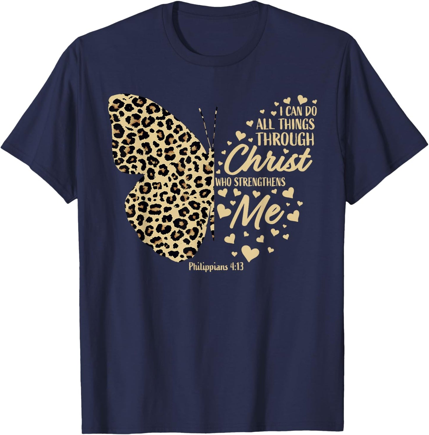 Christian Bible Verse Butterfly Cheetah Mom Women Teen Girls T-Shirt - T-Shirt | Navy