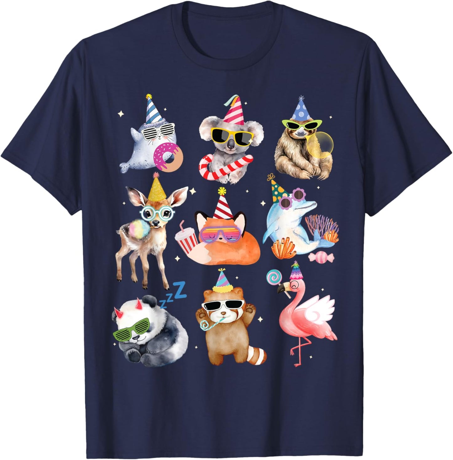 Men Women and Kids Animals Wildlife Zoo Day Birthday Parties T-Shirt - T-Shirt | Navy